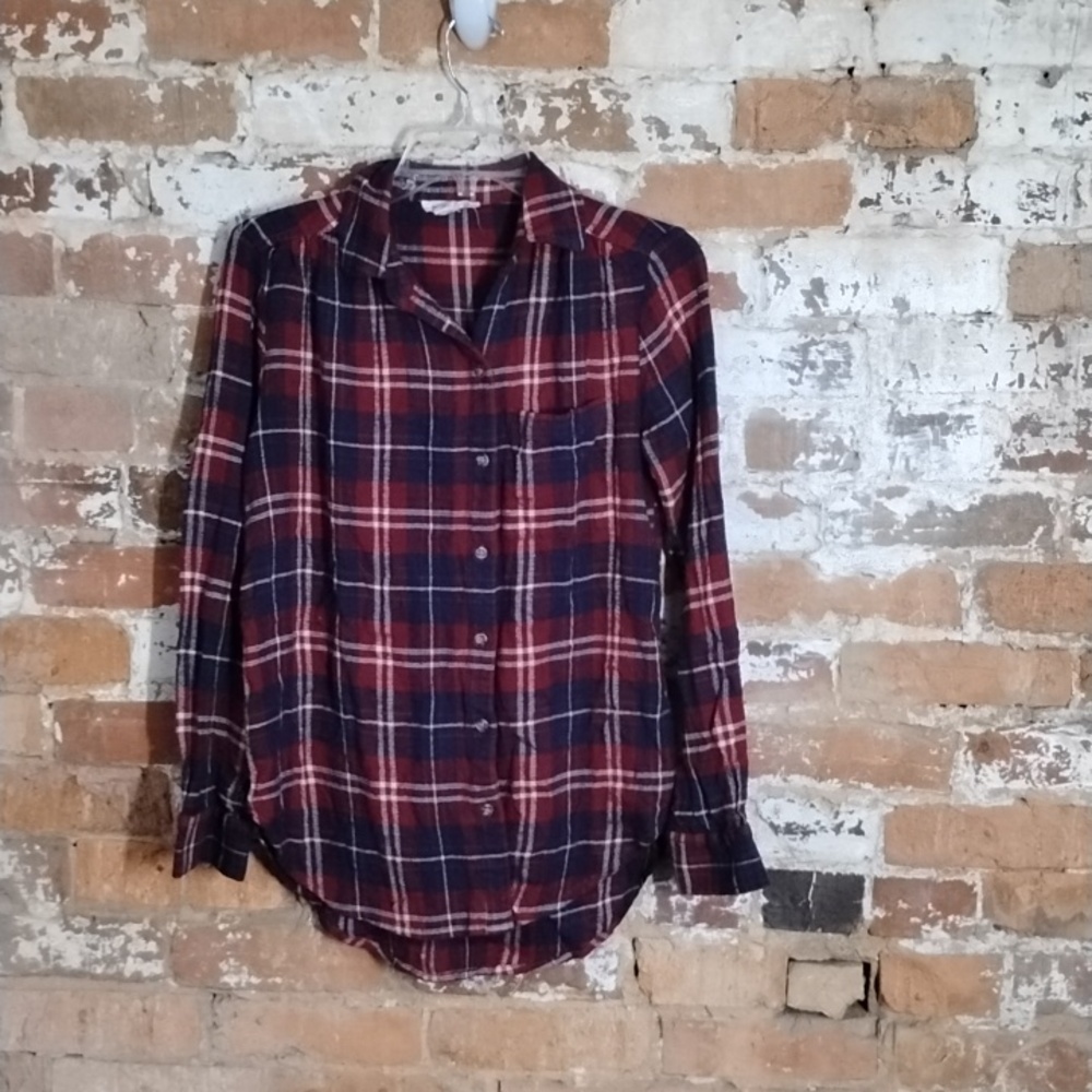 Box Lunch Lounge Plaid Flannel Women's Size XS Red, White, And Blue